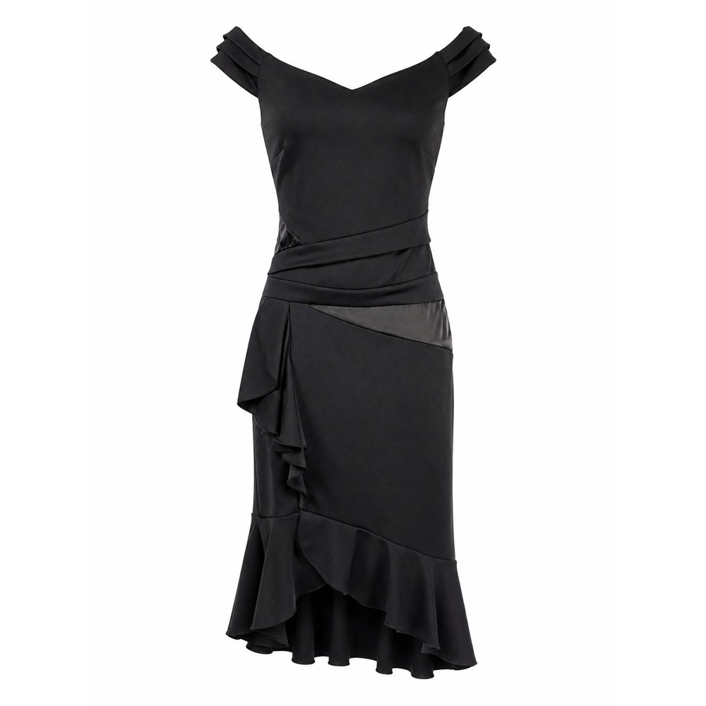 Venus Cocktail Dress Women Size S Black Good Condition Ruffle Off Shoulder LBD